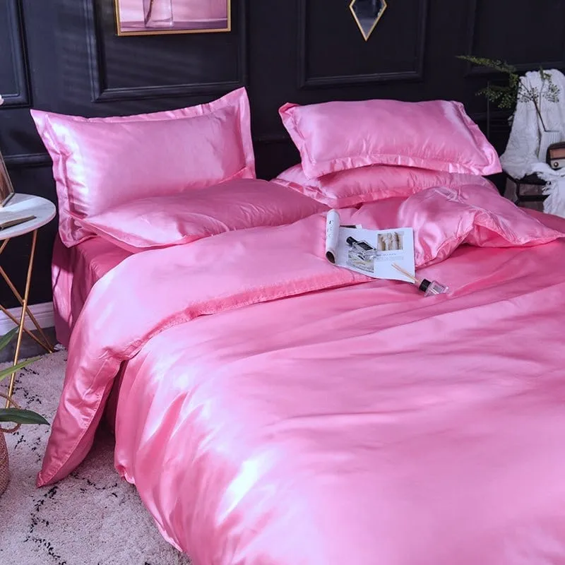 Rose bonbon type satin - Drap housse / Housse de couette / 2 taies d'oreiller
