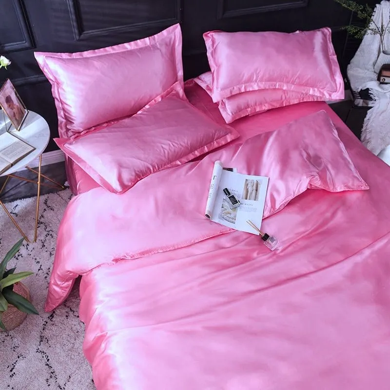 Rose bonbon type satin - Drap housse / Housse de couette / 2 taies d'oreiller