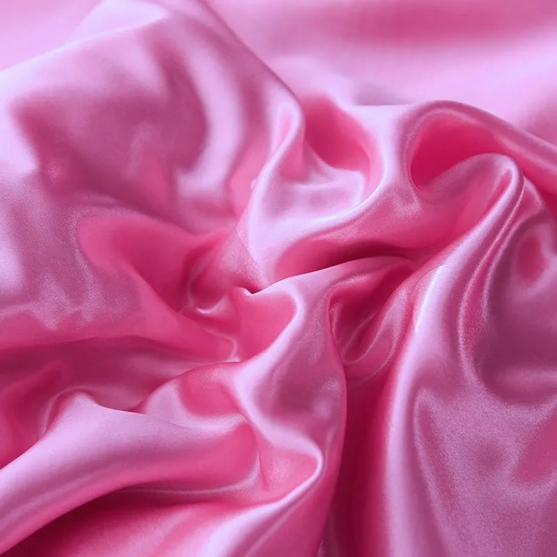 Rose bonbon type satin - Drap housse / Housse de couette / 2 taies d'oreiller