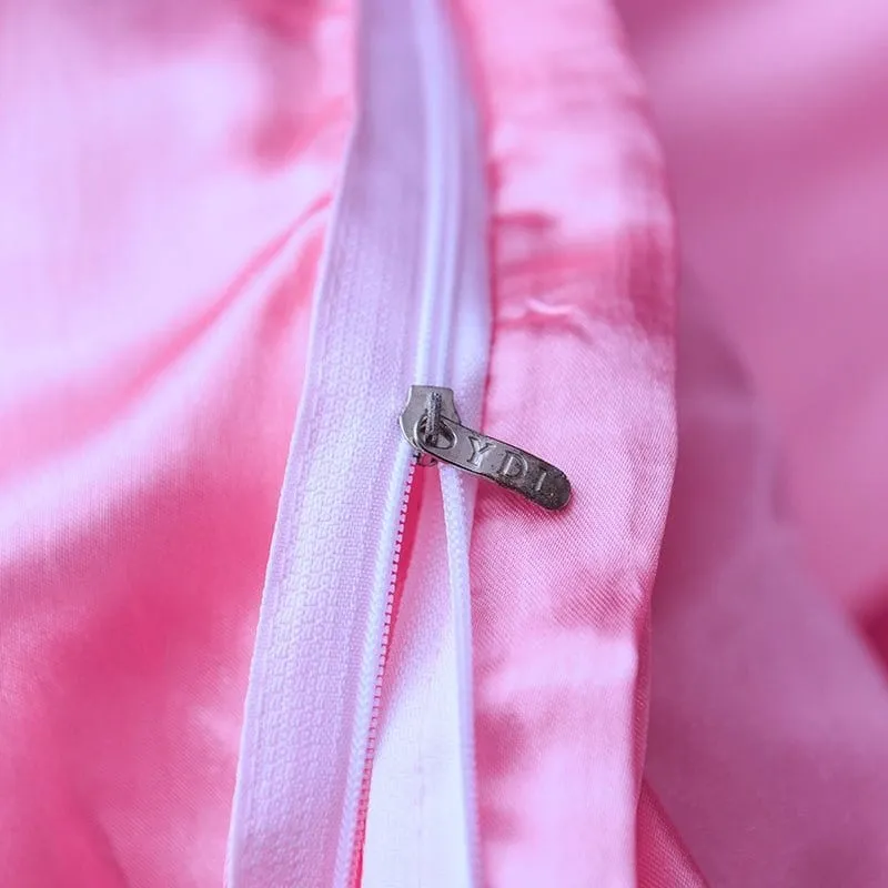 Rose bonbon type satin - Drap housse / Housse de couette / 2 taies d'oreiller