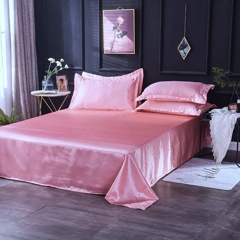 Rose type satin - Drap housse / Housse de couette / 2 taies d'oreiller