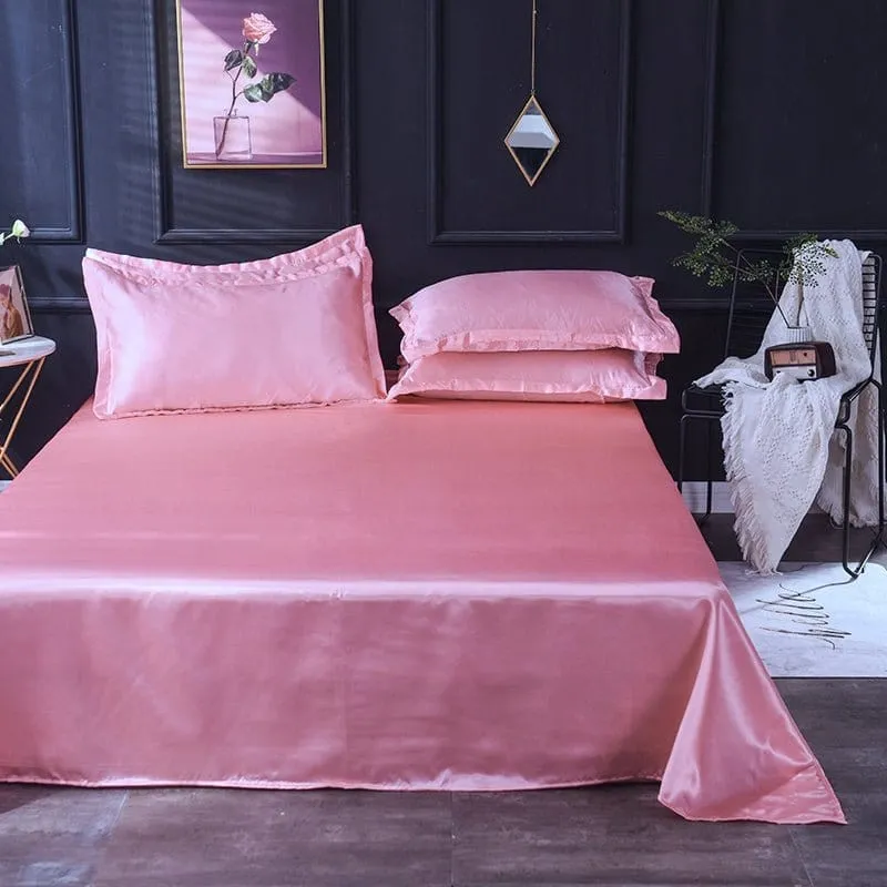 Rose type satin - Drap housse / Housse de couette / 2 taies d'oreiller