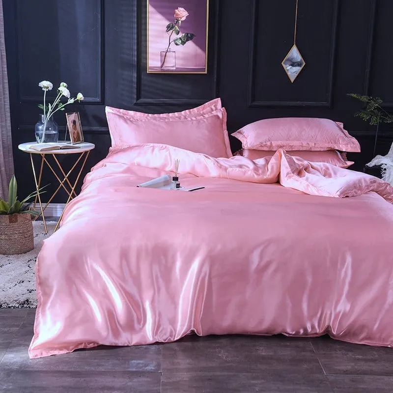 Rose type satin - Drap housse / Housse de couette / 2 taies d'oreiller