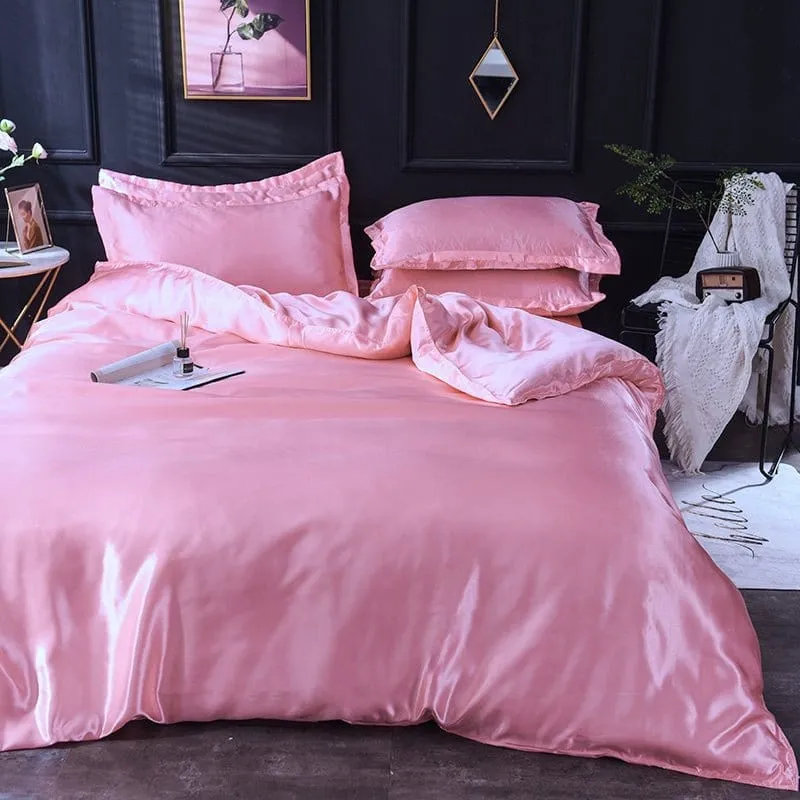 Rose type satin - Drap housse / Housse de couette / 2 taies d'oreiller