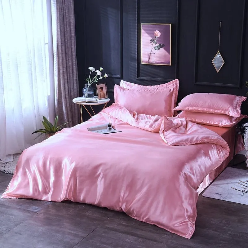 Rose type satin - Drap housse / Housse de couette / 2 taies d'oreiller