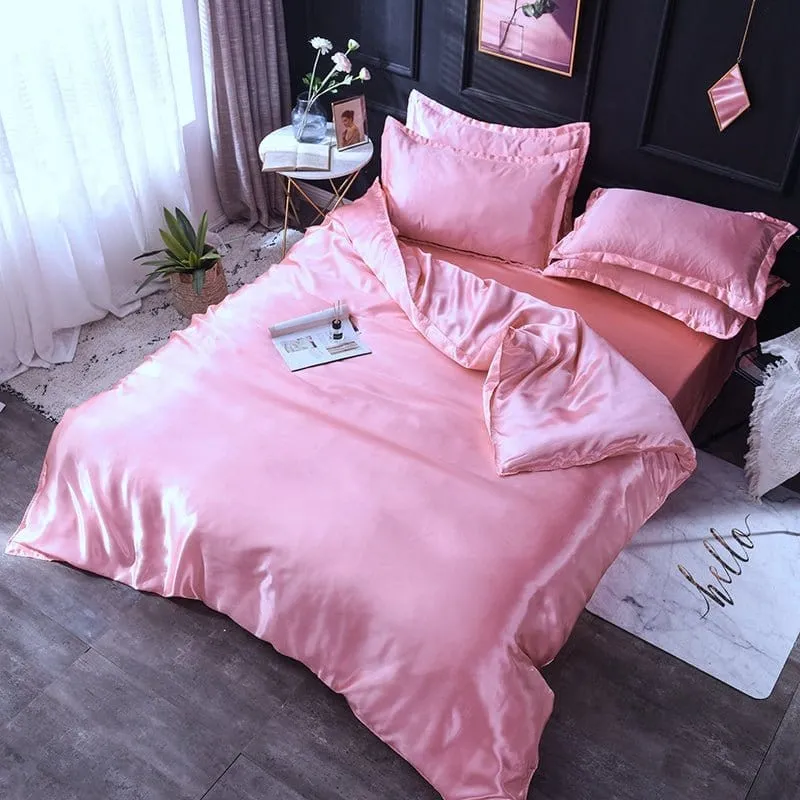 Rose type satin - Drap housse / Housse de couette / 2 taies d'oreiller