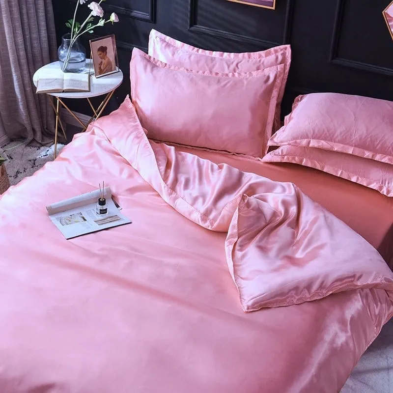 Rose type satin - Drap housse / Housse de couette / 2 taies d'oreiller