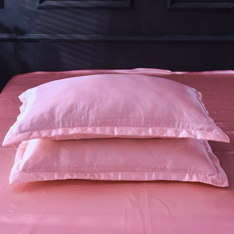 Rose type satin - Drap housse / Housse de couette / 2 taies d'oreiller