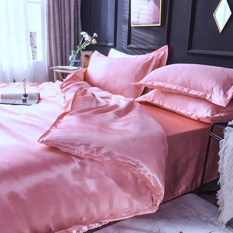 Rose type satin - Drap housse / Housse de couette / 2 taies d'oreiller