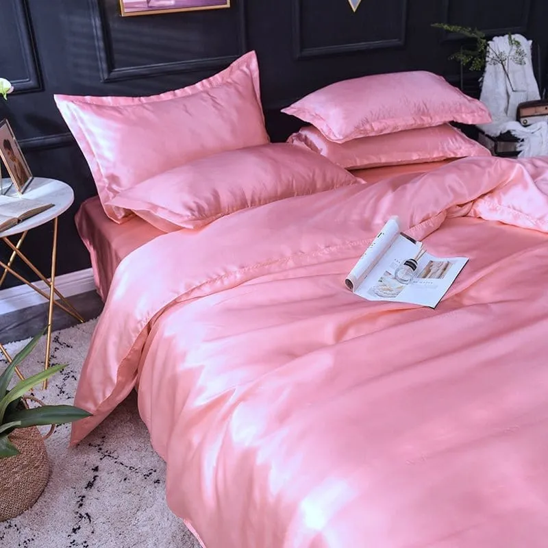 Rose type satin - Drap housse / Housse de couette / 2 taies d'oreiller