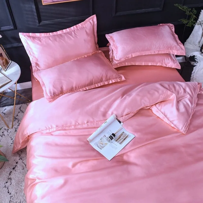 Rose type satin - Drap housse / Housse de couette / 2 taies d'oreiller