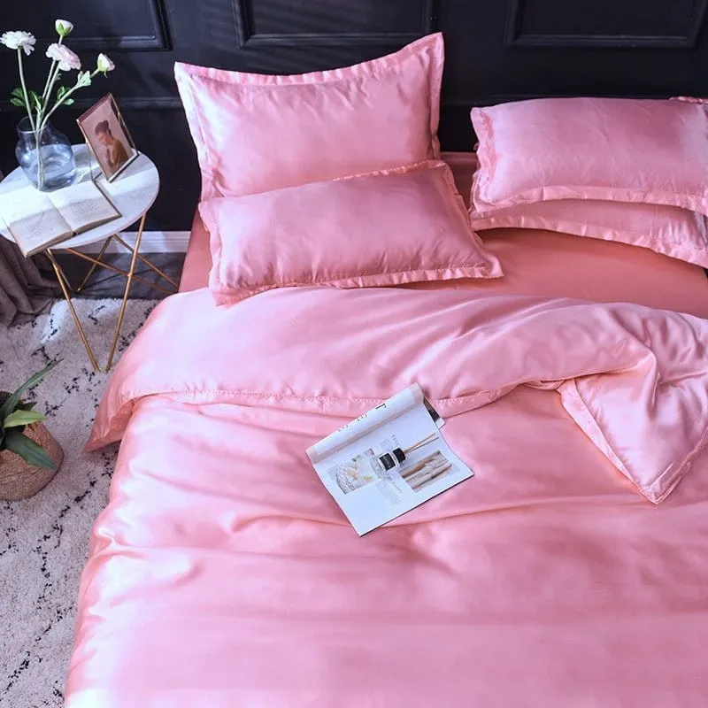 Rose type satin - Drap housse / Housse de couette / 2 taies d'oreiller