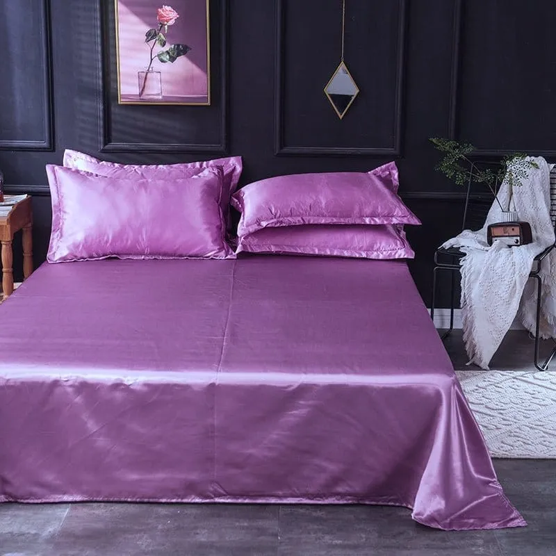 Mauve type satin - Drap housse / Housse de couette / 2 taies d'oreiller