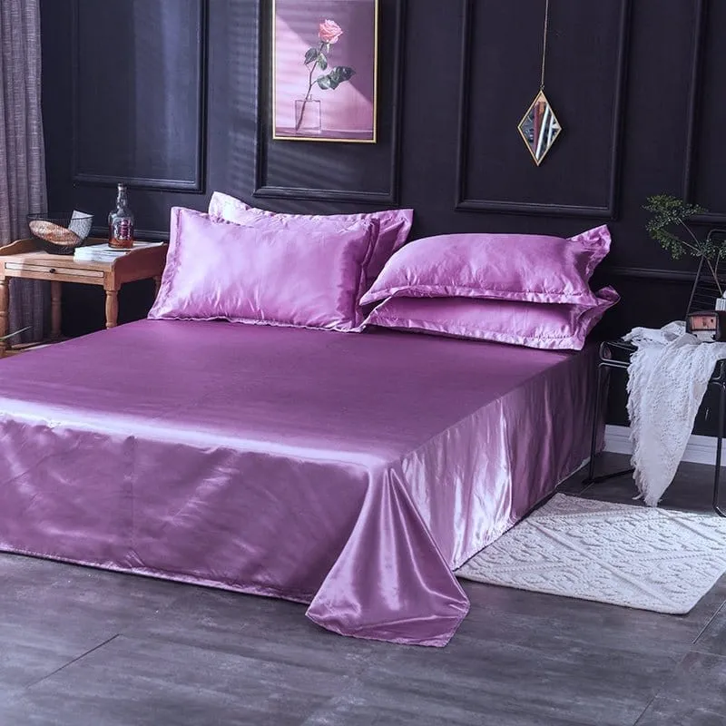 Mauve type satin - Drap housse / Housse de couette / 2 taies d'oreiller