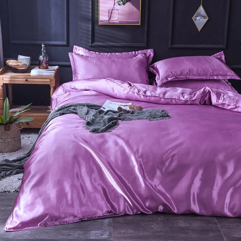 Mauve type satin - Drap housse / Housse de couette / 2 taies d'oreiller