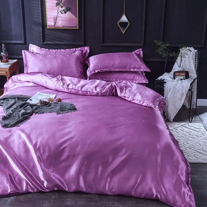 Mauve type satin - Drap housse / Housse de couette / 2 taies d'oreiller