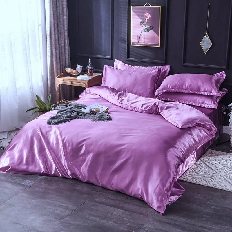 Mauve type satin - Drap housse / Housse de couette / 2 taies d'oreiller