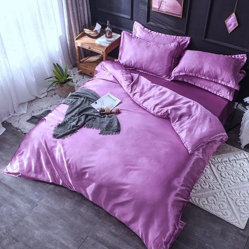 Mauve type satin - Drap housse / Housse de couette / 2 taies d'oreiller