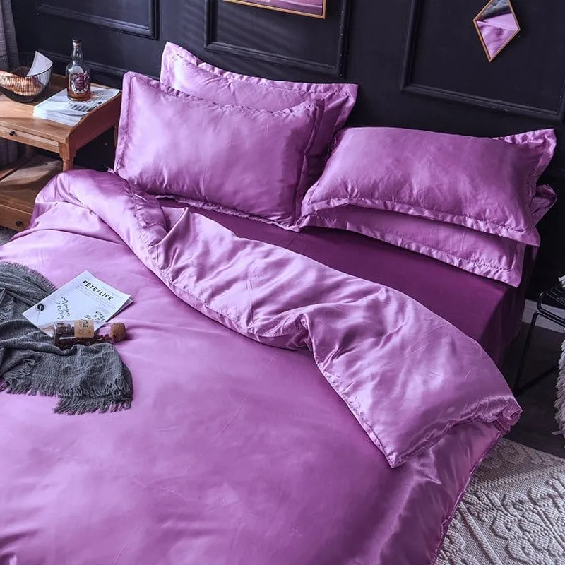 Mauve type satin - Drap housse / Housse de couette / 2 taies d'oreiller
