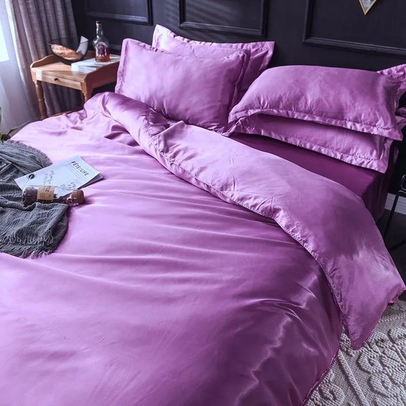 Mauve type satin - Drap housse / Housse de couette / 2 taies d'oreiller