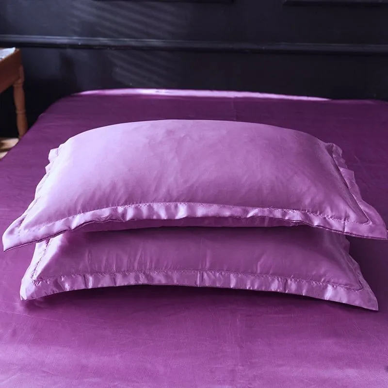 Mauve type satin - Drap housse / Housse de couette / 2 taies d'oreiller