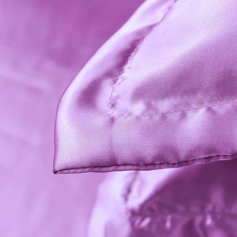 Mauve type satin - Drap housse / Housse de couette / 2 taies d'oreiller