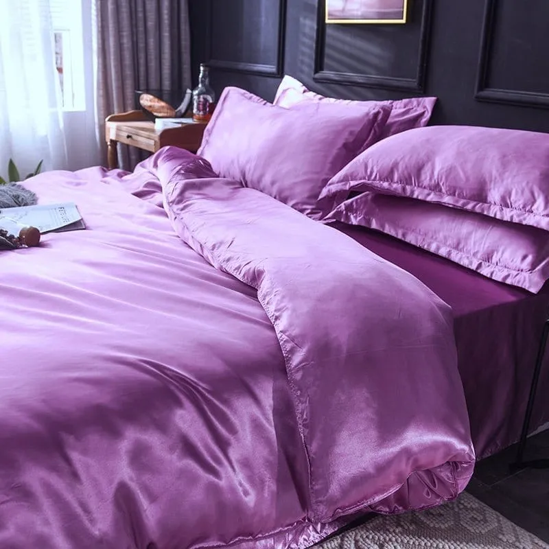 Mauve type satin - Drap housse / Housse de couette / 2 taies d'oreiller