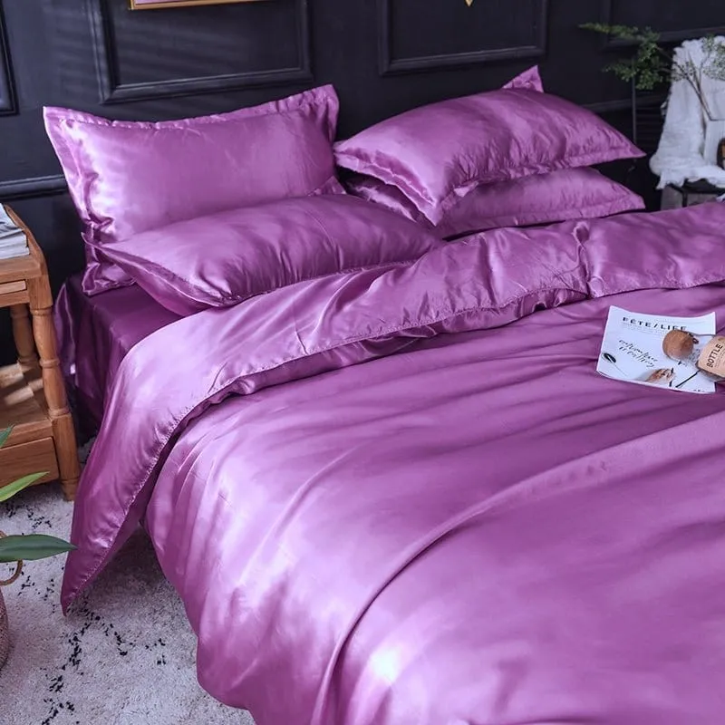 Mauve type satin - Drap housse / Housse de couette / 2 taies d'oreiller