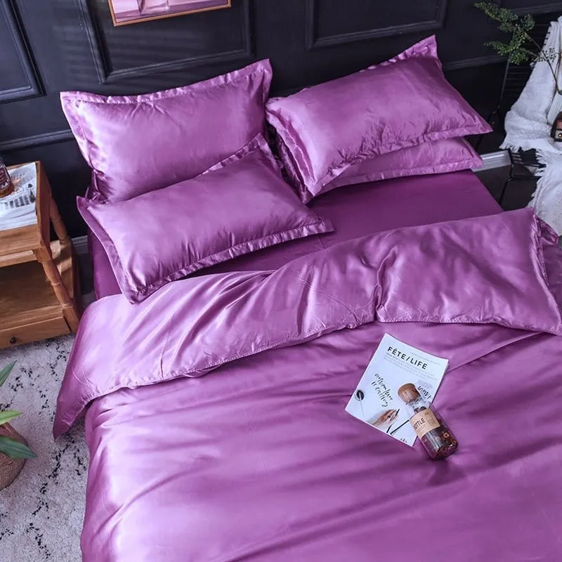 Mauve type satin - Drap housse / Housse de couette / 2 taies d'oreiller