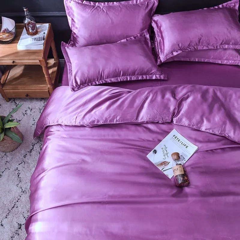 Mauve type satin - Drap housse / Housse de couette / 2 taies d'oreiller