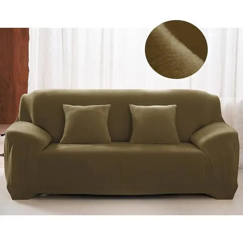 Velours Vert Army - Housse De Canapé Extensible