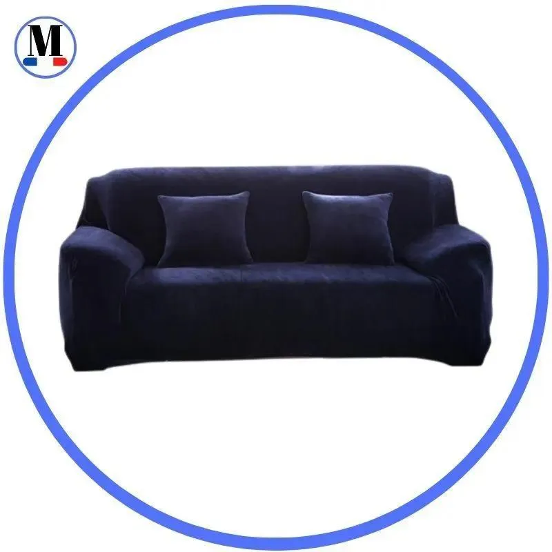Velours Bleu Nuit - Housse de Canapé Extensible