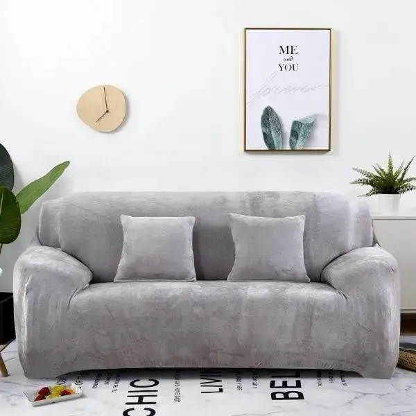 Velours Gris - Housse de Canapé Extensible