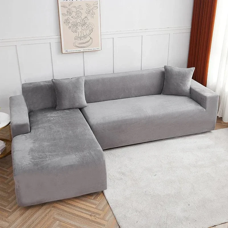 Velours Gris - Housse de Canapé Extensible
