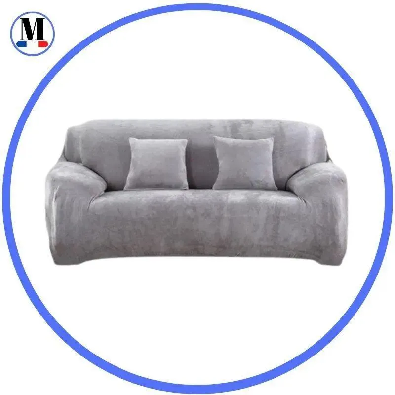 Velours Gris - Housse de Canapé Extensible