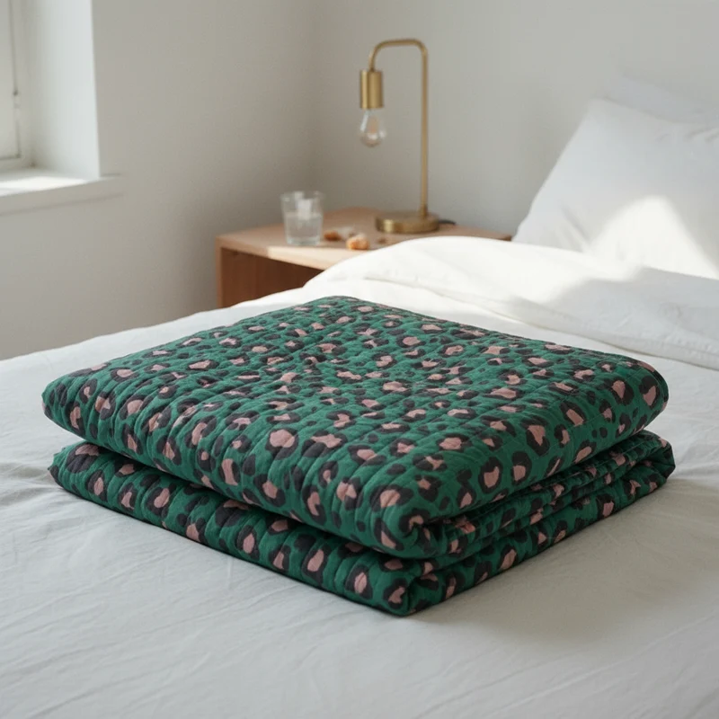 Leopard plaid i bomuld, smaragd/pink – EJA