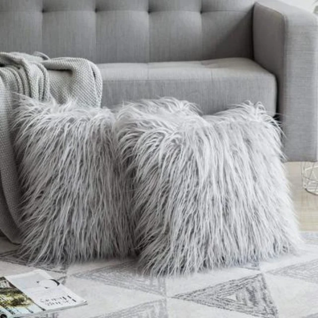 Housse de Coussin 45x45 Polaire Gris