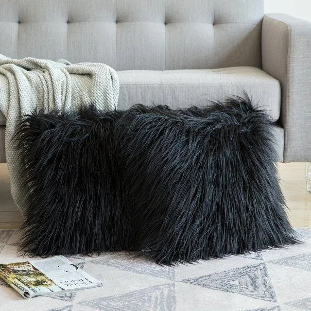 Housse de Coussin 45x45 Polaire Noir