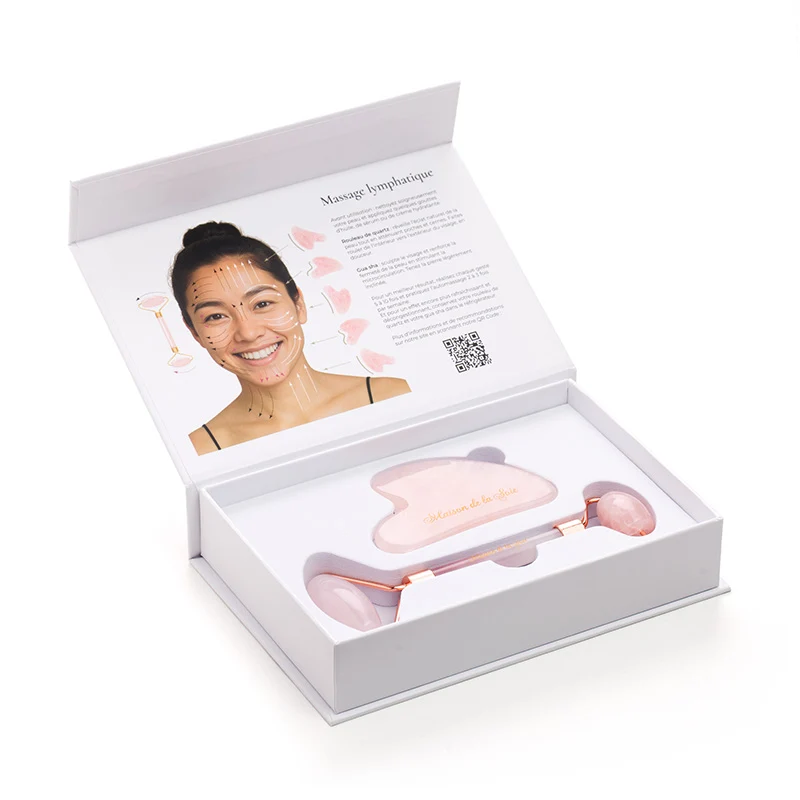 Coffret Gua Sha et Rouleau en Quartz rose