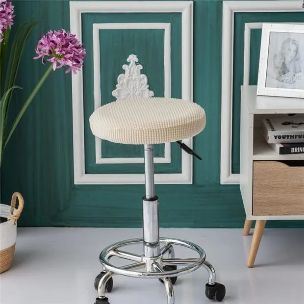 Housse de Tabouret Rond Jacquard Beige