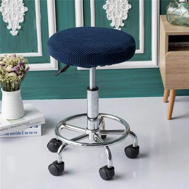 Housse de Tabouret Rond Jacquard Bleu Marine