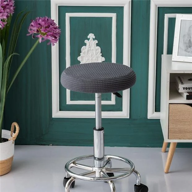 Housse de Tabouret Rond Jacquard Gris