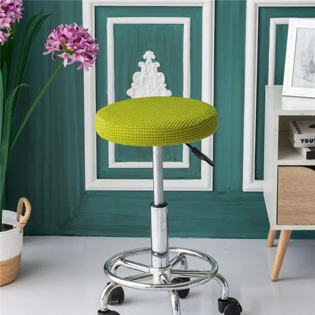 Housse de Tabouret Rond Jacquard Vert Anis