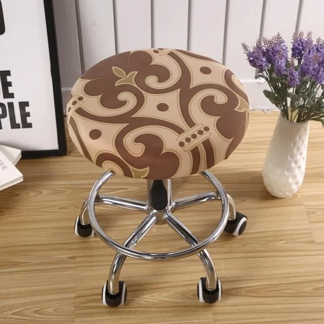 Housse de Tabouret Rond Bleu Fleur de Lys