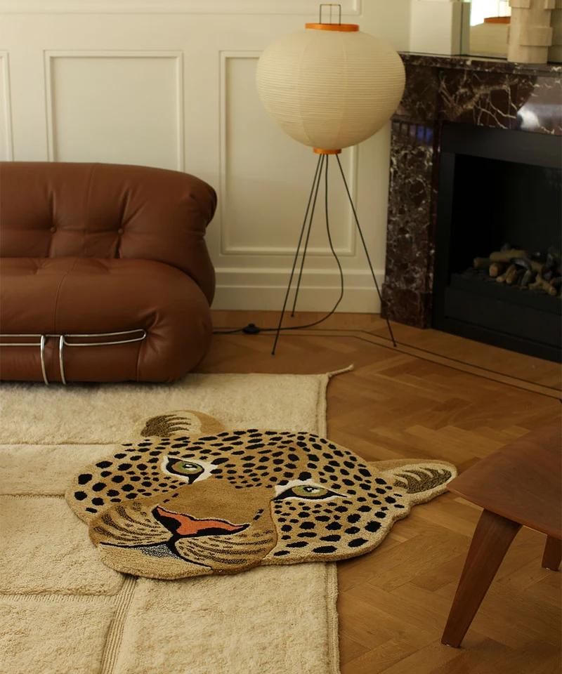 Stort leopardhoved tæppe i uld – Doing Goods