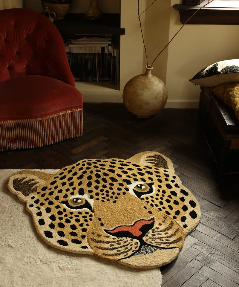 Stort leopardhoved tæppe i uld – Doing Goods