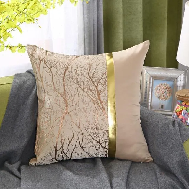 Housse de Coussin 45x45cm en Soie Bronze et Or
