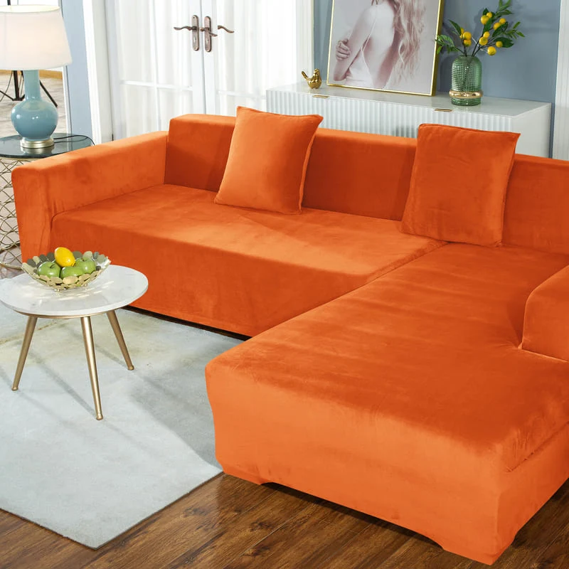 Housse de Canapé d'Angle Velours Orange