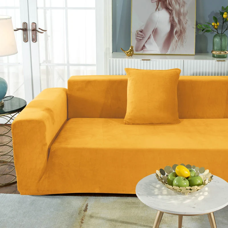 Housse de Canapé d'Angle Velours Jaune Moutarde