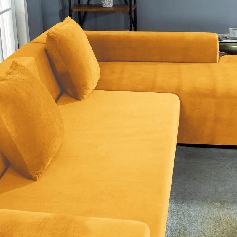 Housse de Canapé d'Angle Velours Jaune Moutarde